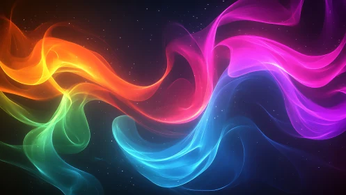 Prismatic energy ribbons swirling through deep cosmic void.