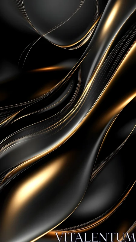 Metallic black and gold flowing abstract gradient forms.