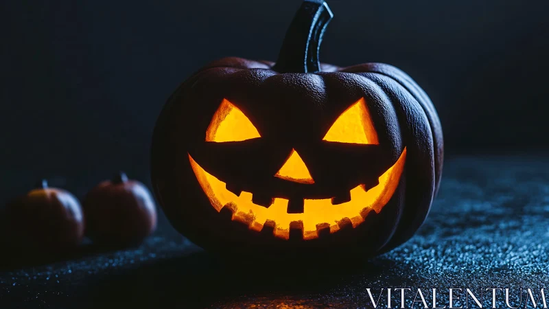 Moody jack-o’-lantern glow in dramatic low key lighting.