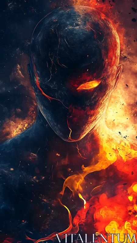 Fiery elemental figure glowing with molten inner power.