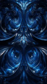Fractal blue vortex symmetry in luminous digital abstraction.