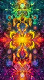 Prismatic mandala bloom with radiant symmetrical fractal petals.