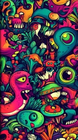 Psychedelic monster garden erupts in chaotic neon color