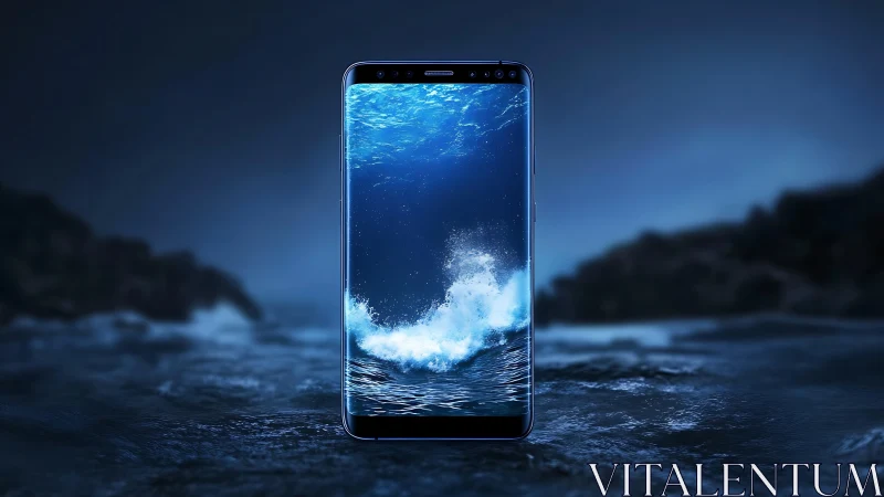 Smartphone display with dynamic ocean wave rendering against maritime environment