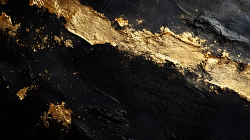 Abstract black texture with gold foil streaks, elegant modern art.