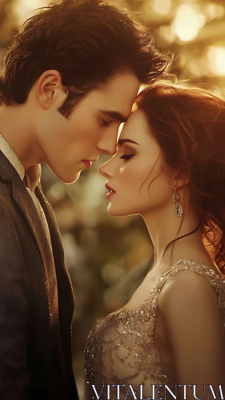 Intimate portrait: Two figures in golden hour proximity, soft backlighting.