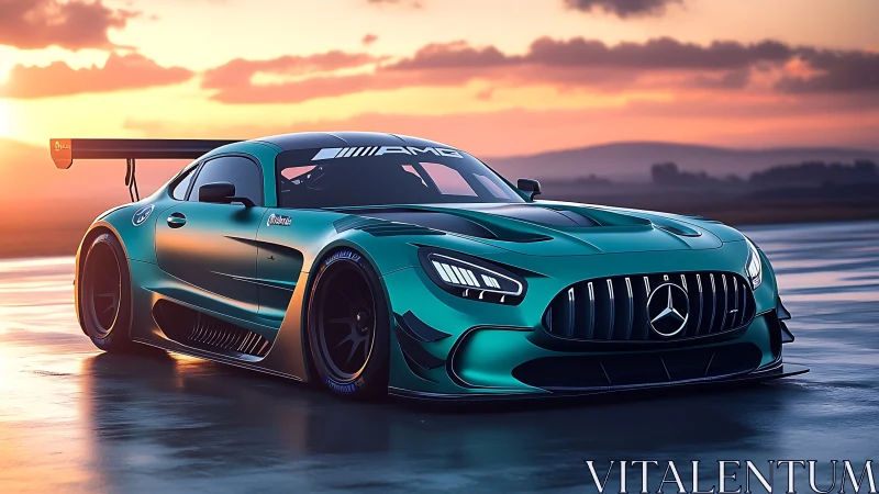 Sunset track star glides confidently across the wet asphalt