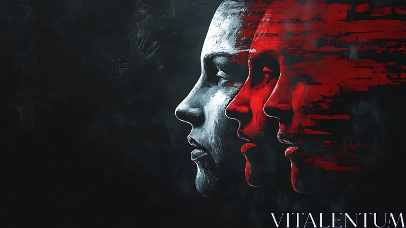 Tri-layer side profiles in grayscale and red fragmentation