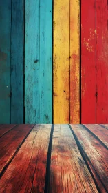 Colorful rustic wooden boards forming wall and floor.
