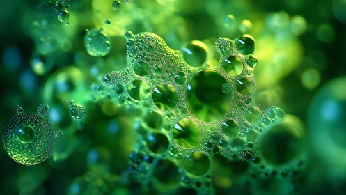 Clustered translucent bubbles form layered green macro structure