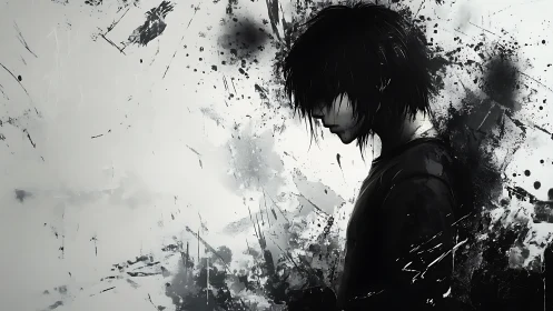 Ink-soaked solitude drips from a quiet silhouette of youth