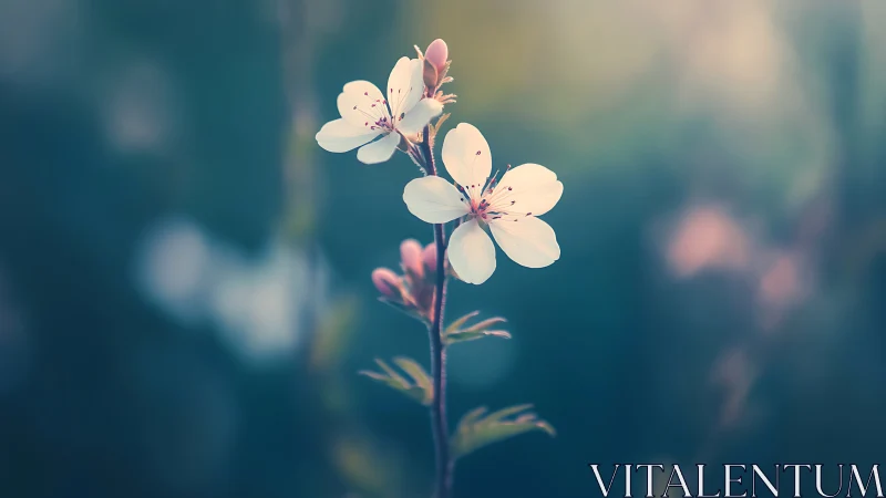 Delicate Blossoms Dance in Dreamy Teal Haze.