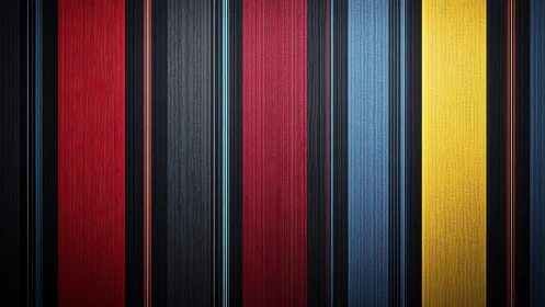 Vertical striped pattern with bold red, blue, yellow bands.