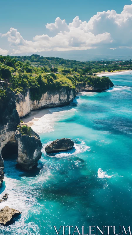 Stratified Limestone Cliff Formation Overlooking Turquoise Coastal Bathymetry