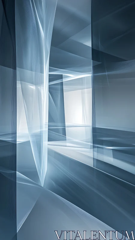 Translucent geometric planes intersect in a cool-toned space