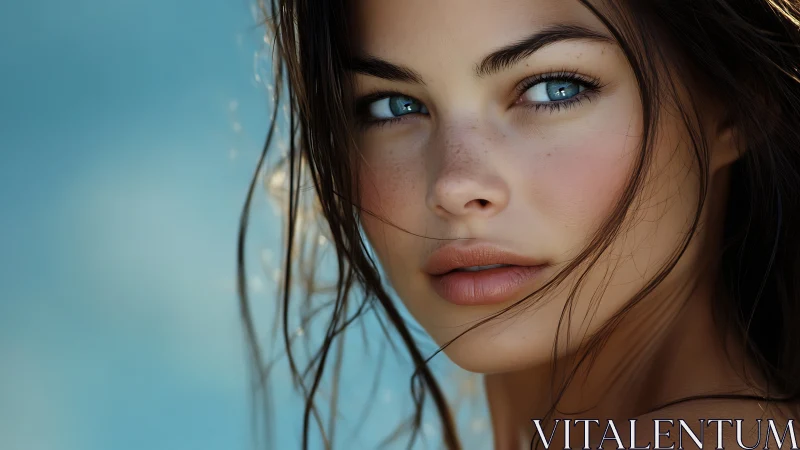 Sea-breeze portrait with clear blue eyes and soft sunlight.