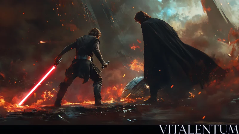 Clashing warriors ignite a fiery duel on a molten battlefield.