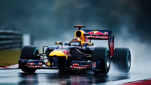 Wet-track Formula car generating spray under heavy braking load