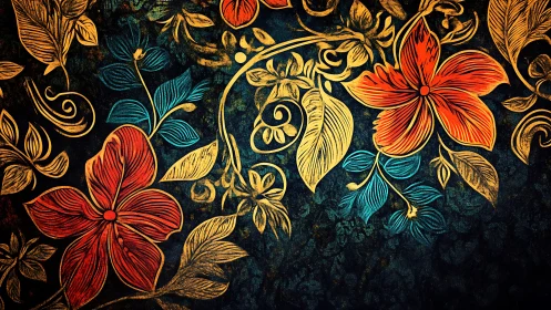Botanical Splendor: Intricate Flowers Dance Against Midnight Canvas