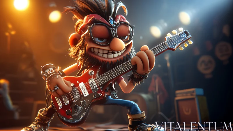 Cartoon punk guitarist shreds under cinematic stage lighting