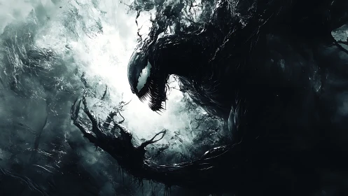 Shadowy monstrous entity emerging through swirling void.