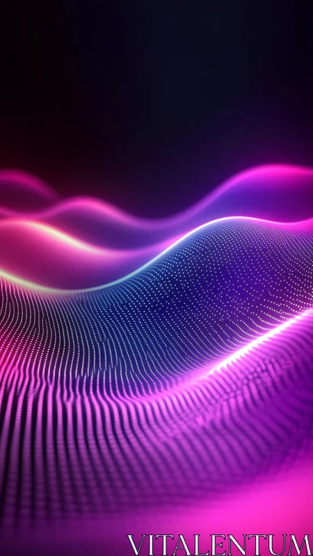Neon particle waves form a glowing abstract digital landscape