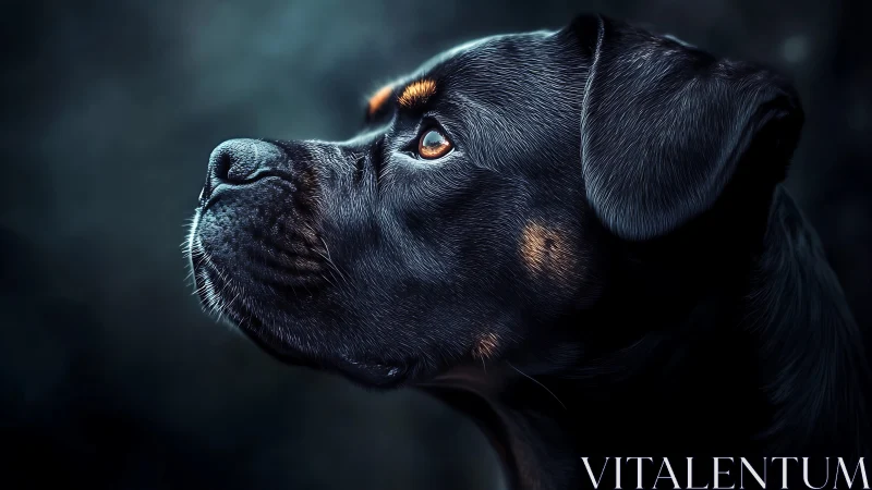 Black dog profile glows under dramatic blue rim light.