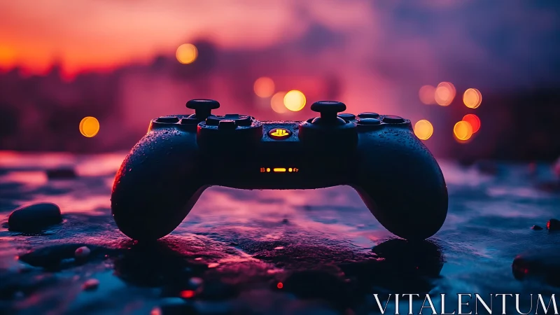 Sunset-soaked game controller rests ready for play and wonder