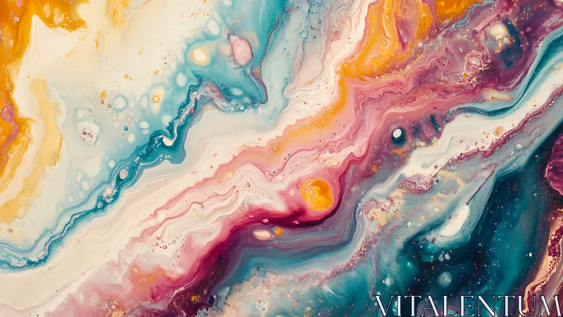 Multicolored fluid abstract with layered swirling bands.