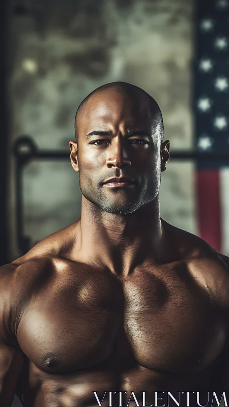 High contrast portrait of muscular male torso with dramatic rim lighting