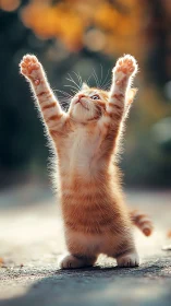 Victory Paws: Ginger Kitten's Triumphant Salute.