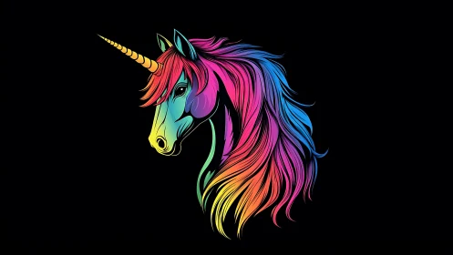 Prismatic unicorn profile blazing against cosmic midnight.