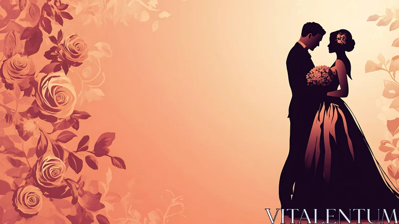 Rose-kissed wedding silhouettes glowing in sunset romance.