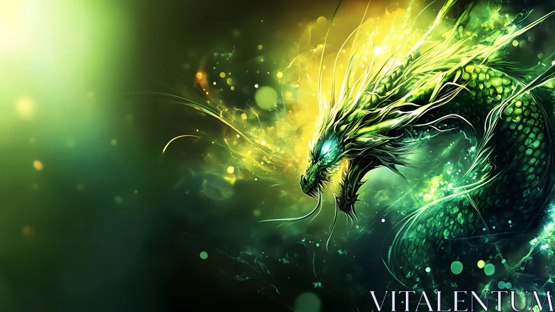 Starlit jade dragon coils through neon mist and roaring light