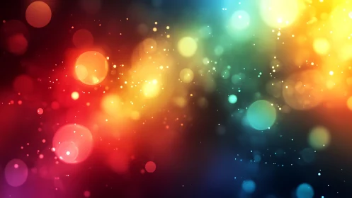 Multicolor bokeh light gradients with scattered particle dots.