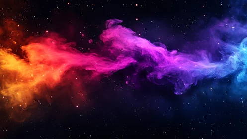 Colorful nebula stream across starry deep space field.