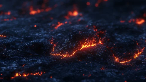 Molten lava flows across dark volcanic rock surface.