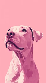 Minimalist vector portrait of short-haired dog on pink field.