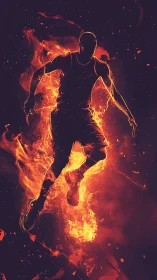 Silhouetted basketball player rendered in stylized fire effects