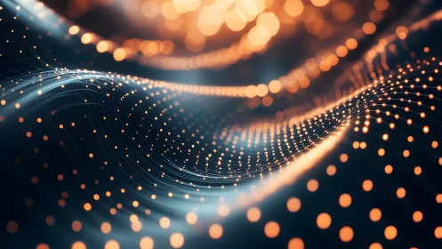 Abstract digital wave with glowing orange dots in futuristic style.