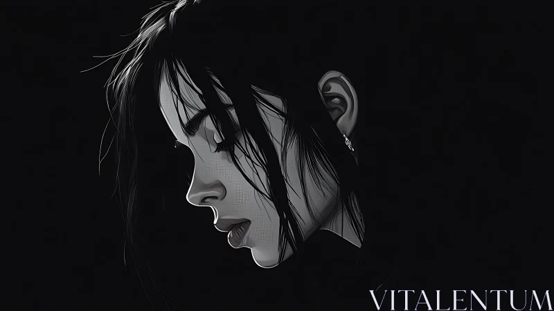 Side-lit monochrome portrait captures quiet introspection.