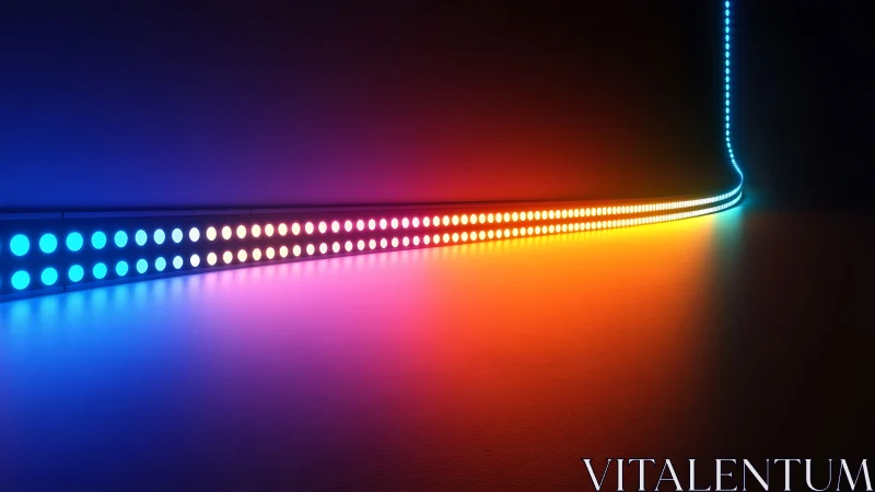 Curved LED light strip with gradient colors in dark interior.