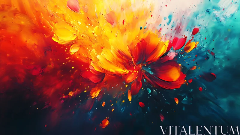 Radial floral burst rendered in saturated high-contrast pigment fields