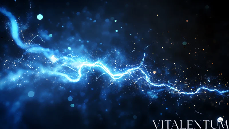 Electric blue plasma arc traverses dark particulate field