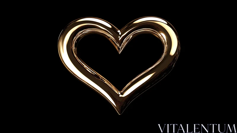 Golden metallic heart shape rendered with high-contrast specular reflections against black backgroun