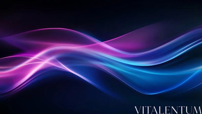 Flowing neon light waves on dark gradient background.