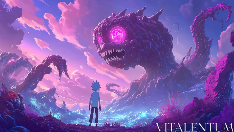 Scientist confronts colossal tentacled monster on alien coast