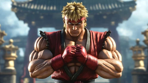 3D martial artist portrait with cinematic depth of field.