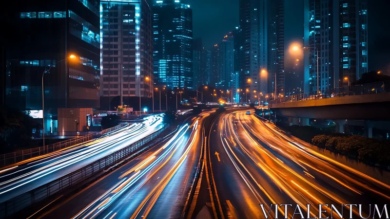Neon rivers of night traffic slicing through glass canyons.