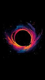 Chromatic vortex ring with neon fluid dynamics on black